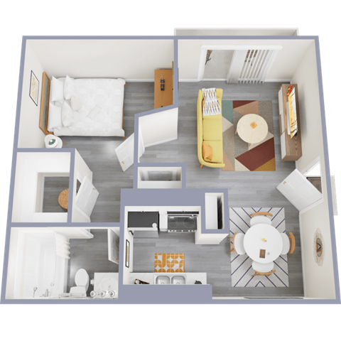 Floor plan for 1 bed, 1 bath, 525 sqft